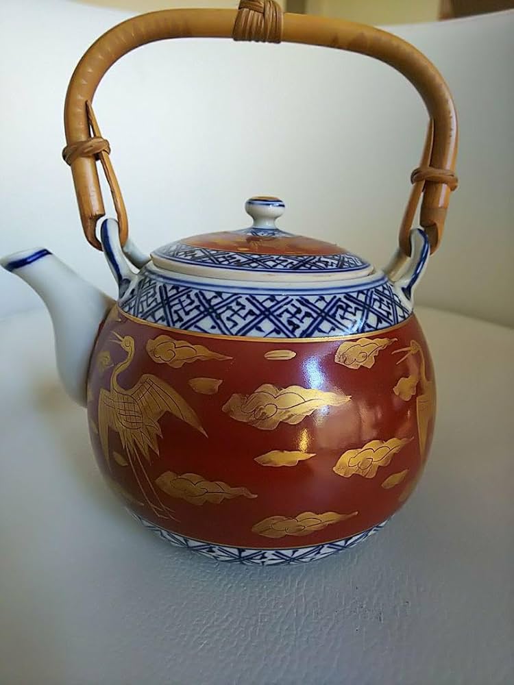 急須　京焼 昭龍窯 朱泥黒蒔絵急須 鳳凰 セラメッシュ（陶製茶こし